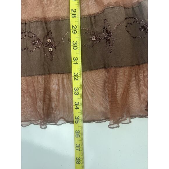 Y2K Cariloha Brown Midi Maxi Skirt Ruffle Tiered Boho Fairy Forest Large Sheer - Picture 8 of 13